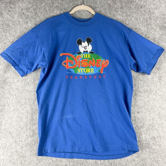 VTG The Disney Store Frankfurt T-Shirt Mens Large Blue Mickey Ireland Made 90s - Picture 1 of 12